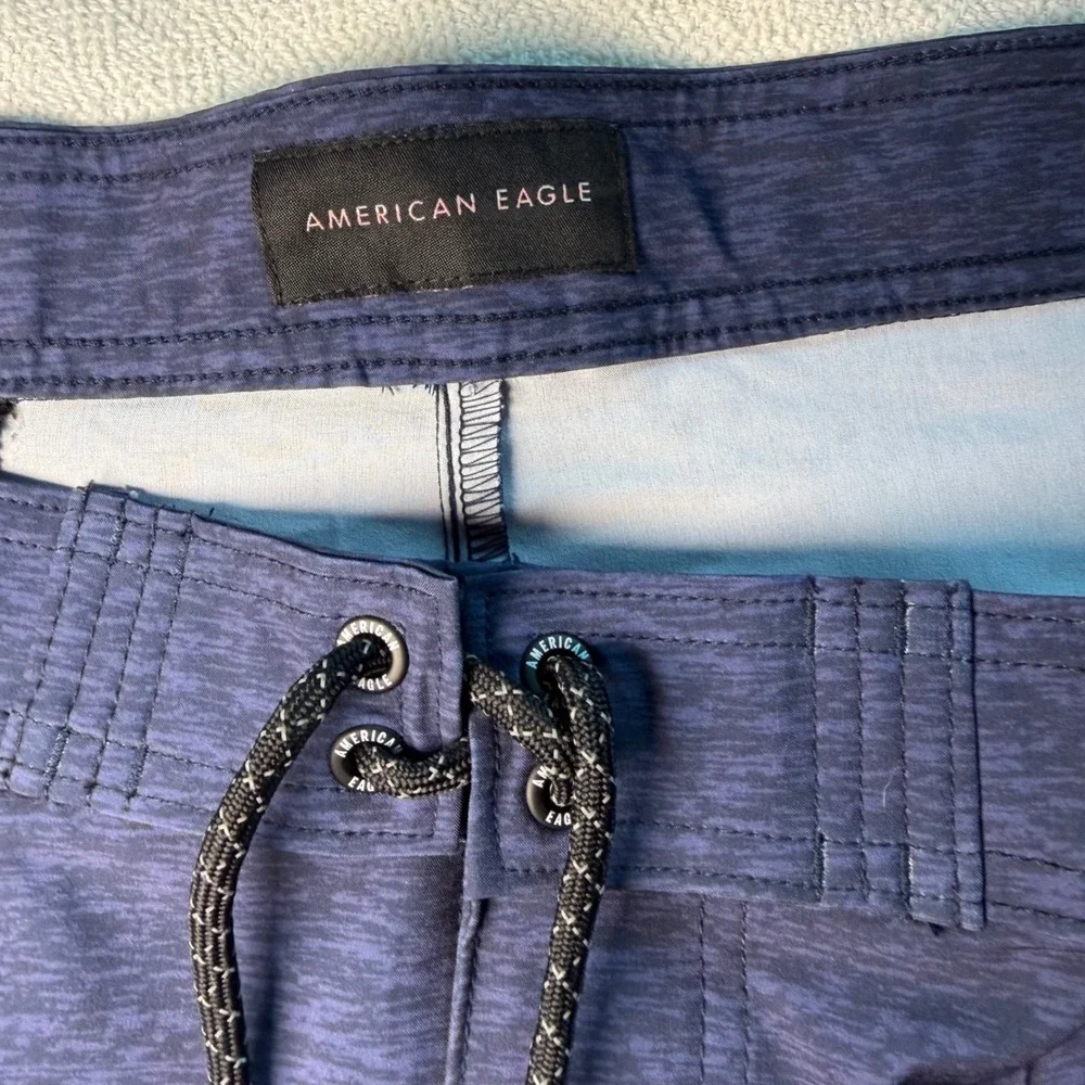American Eagle Men XXL Board Shorts Striped Colorblock Swim Trunks Navy Teal 2XL
